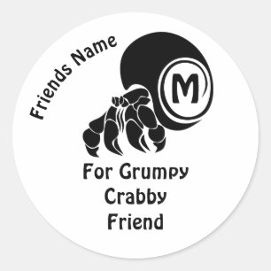 Grumpy Hermit Crab Silhouette Monogram Runt Klistermärke