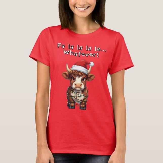 Grumpy Highland Cow Christmas T Shirt (Framsida)