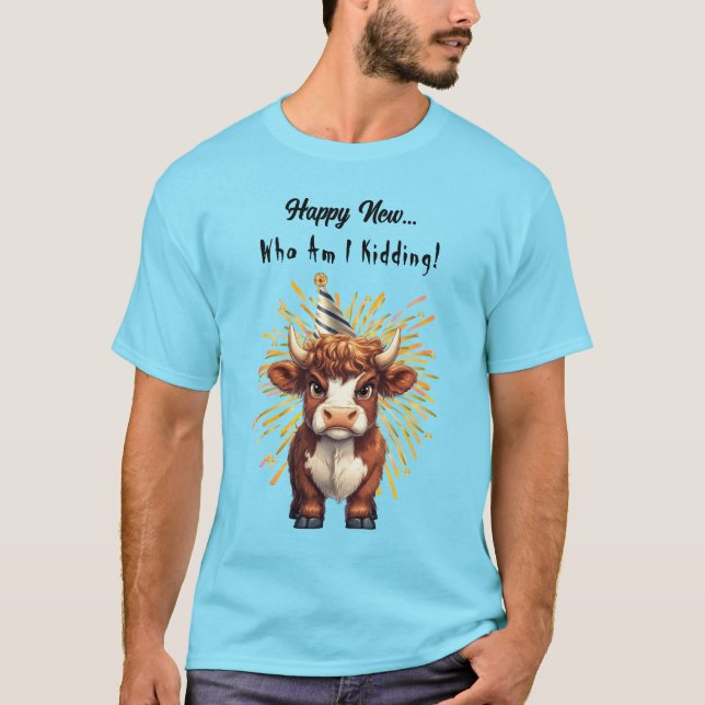 Grumpy Highland Cow nyårsdag T Shirt (Framsida)