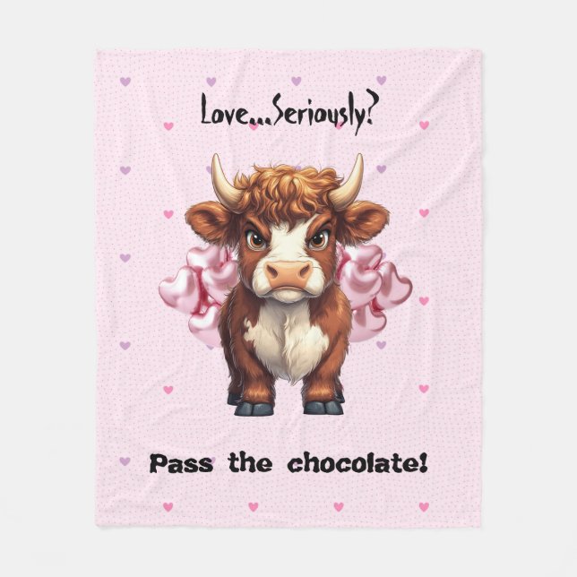 Grumpy Highland Cow Valentine Day Fleecefilt (Framsidan)