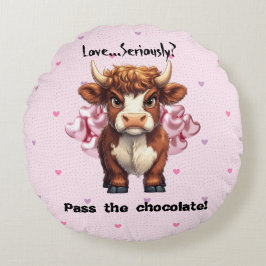 Grumpy Highland Cow Valentine Day Rund Kudde
