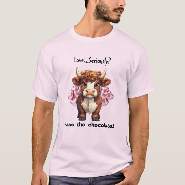 Grumpy Highland Cow Valentine Day T Shirt (Framsida)