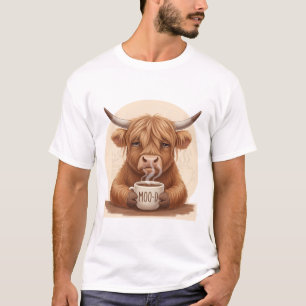 Grumpy Highland Ko - Kaffeälskare - Söt Fluffig Ko T Shirt