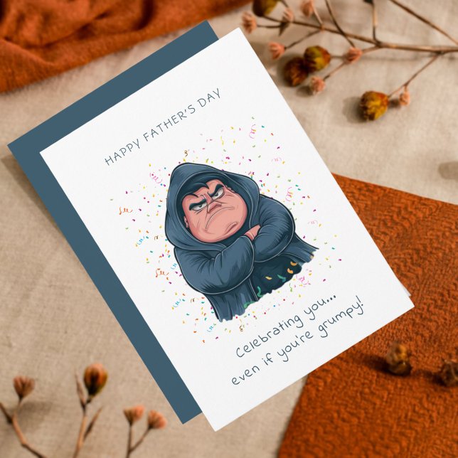 Grumpy Hooded Character Fars dag Card Inbjudningar (Skapare uppladdad)