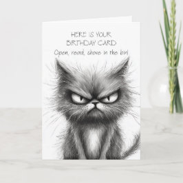 Grumpy Humor Cat in Simple Black and White Sketch Kort