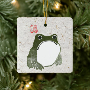 Grumpy Japanska Frog Toad 1800-talet Julgransprydnad Keramik