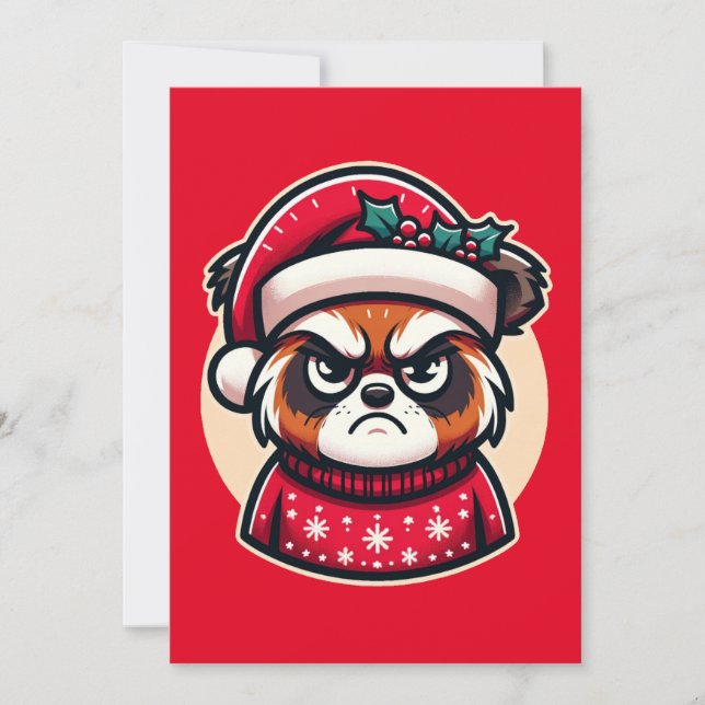 Grumpy jul Cat - Lustigt Festive Helgdag Mood Julkort (Framsida)