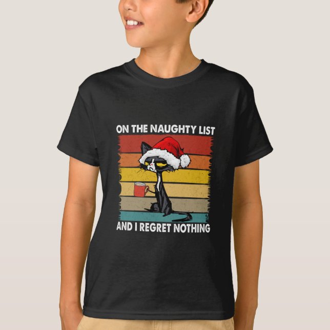 Grumpy Jul Cat på Naughty List T Shirt (Framsida)