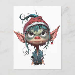 Grumpy jul Elf Attitude Helg Vykort