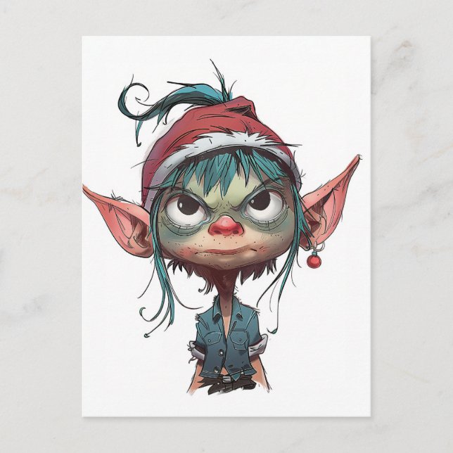 Grumpy jul Elf Attitude Helg Vykort (Framsida)