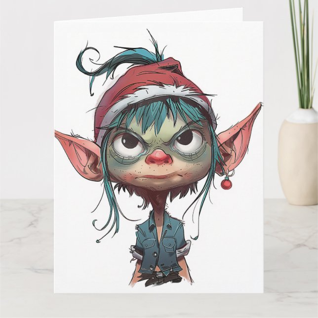 Grumpy jul Elf Attitude Kort (Framsida)