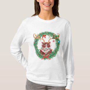 Grumpy jul Kat Reindeer Wandeer Långsåld T Shirt