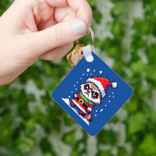 Grumpy jul Raccoon - Funny Pixel Art Helgdag Nyckelring