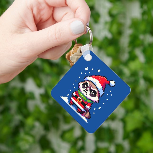 Grumpy jul Raccoon - Funny Pixel Art Helgdag Nyckelring (Hand)