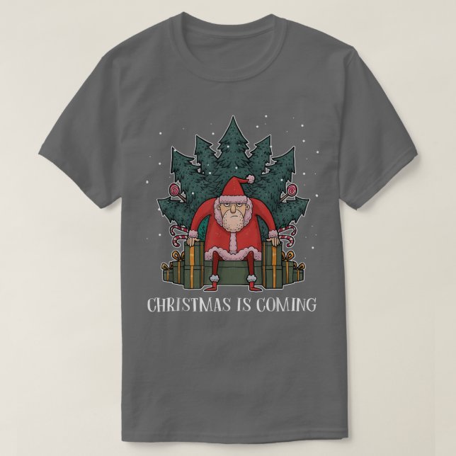 Grumpy Jultomten Träd nuvarande Throne Funny Chris T Shirt (Design framsida)