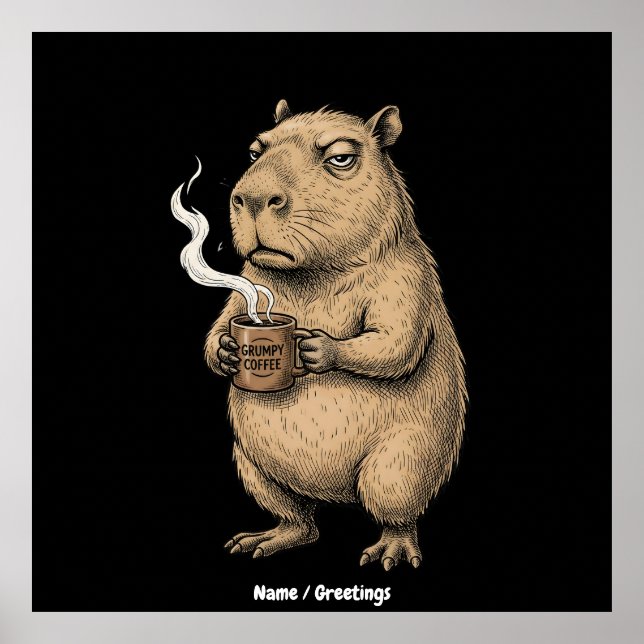 Grumpy Kapybara Kaffe Vintage Bläck Skiss Poster (Framsidan)
