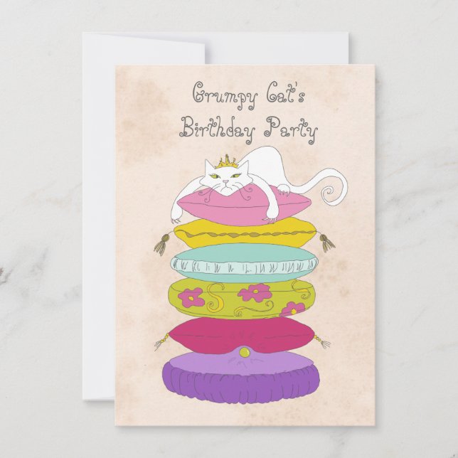 Grumpy katt födelsedagsfestinbjudan inbjudningar (Framsida)