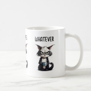 Grumpy katt med kopp kaffe