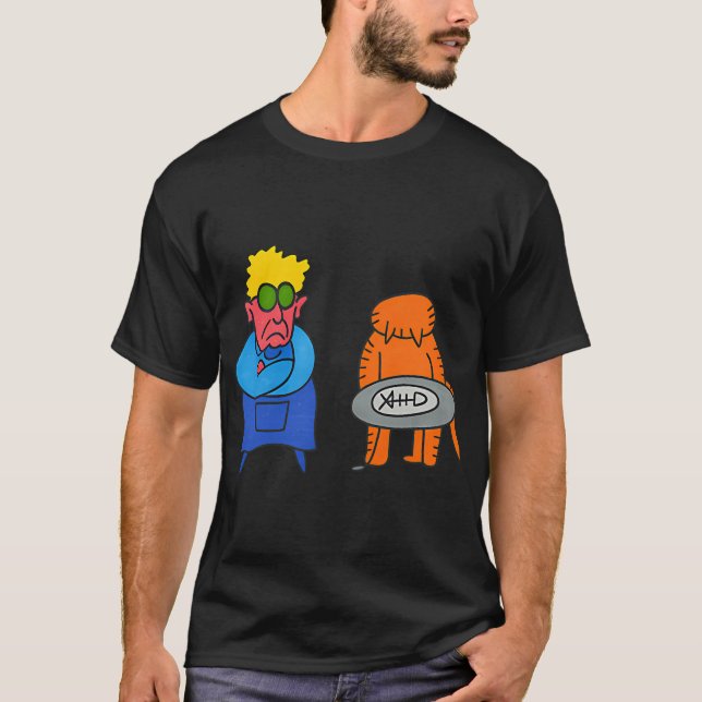 Grumpy Lady och skyldig katt â€“ Rollig Handritad  T Shirt (Framsida)