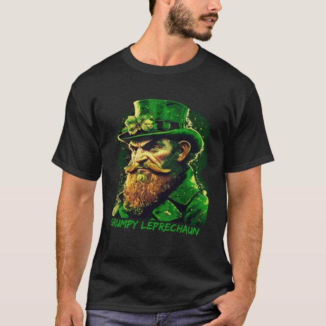 Grumpy Leprechaun Kobold St Patricks Day Irish T Shirt (Framsida)