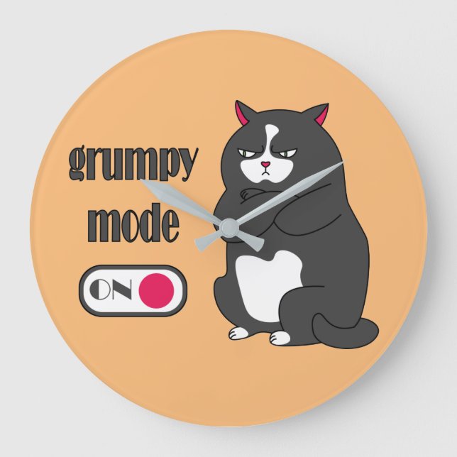 Grumpy mode on funny fat cat large clock stor klocka (Framsida)