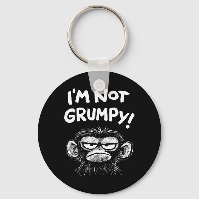 Grumpy Monkey Jag är inte grinig Rollig Retro Vint Nyckelring (Framsida)