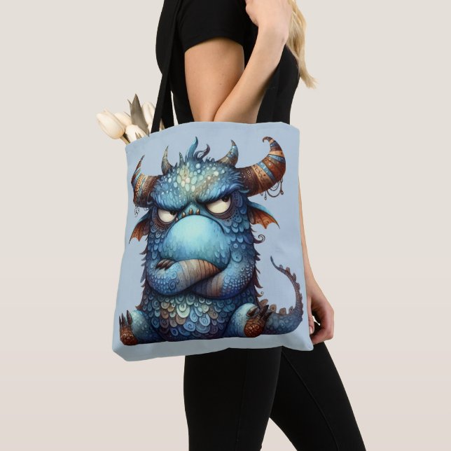 Grumpy Monster Tote Bag Tygkasse (Närbild)