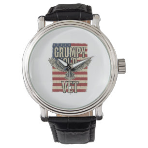 Grumpy Old Vet Patriotisk Örn Flagga Tröjd Design Armbandsur