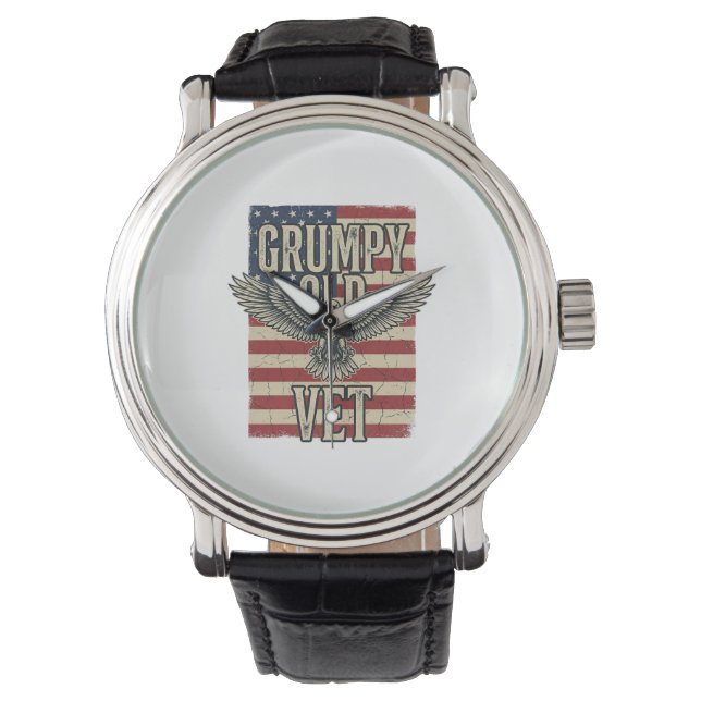 Grumpy Old Vet Patriotisk Örn Flagga Tröjd Design Armbandsur (Framsida)