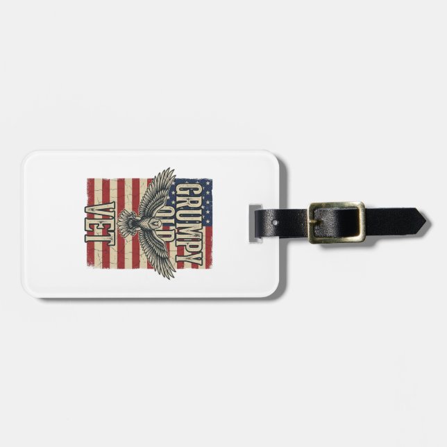 Grumpy Old Vet Patriotisk Örn Flagga Tröjd Design Bagagebricka (Horisontell Framsida)