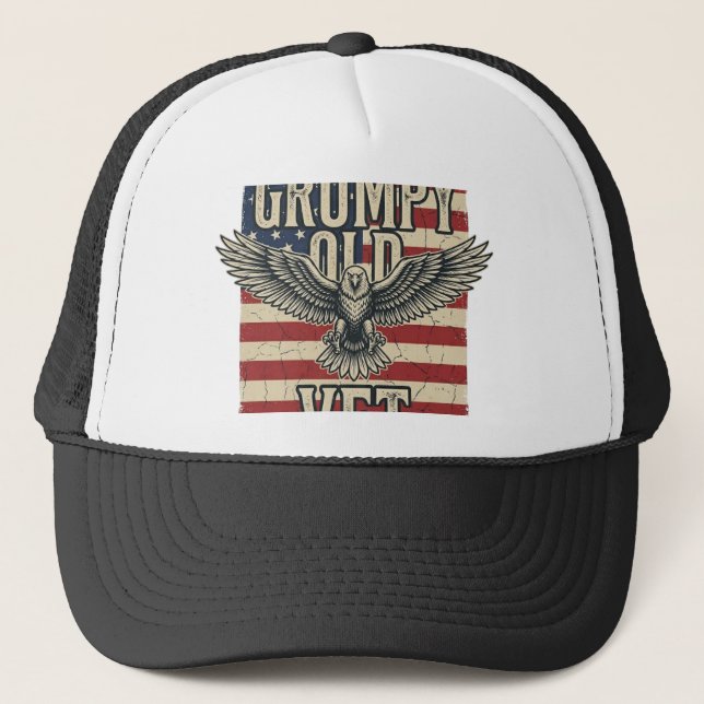 Grumpy Old Vet Patriotisk Örn Flagga Tröjd Design Keps (Framsida)