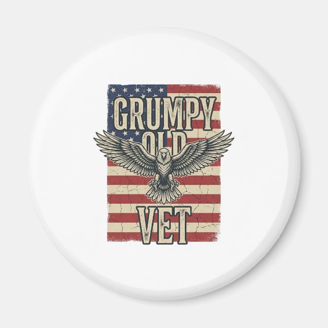 Grumpy Old Vet Patriotisk Örn Flagga Tröjd Design Magnet (Framsidan)
