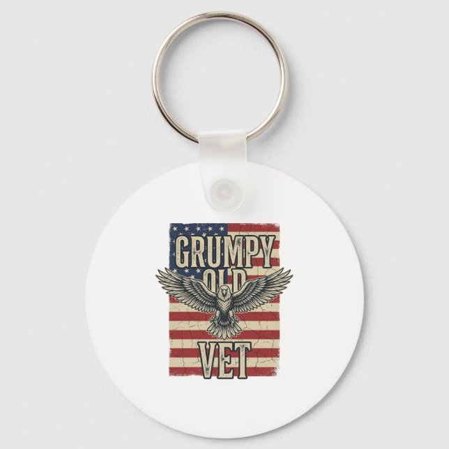 Grumpy Old Vet Patriotisk Örn Flagga Tröjd Design Nyckelring (Framsida)