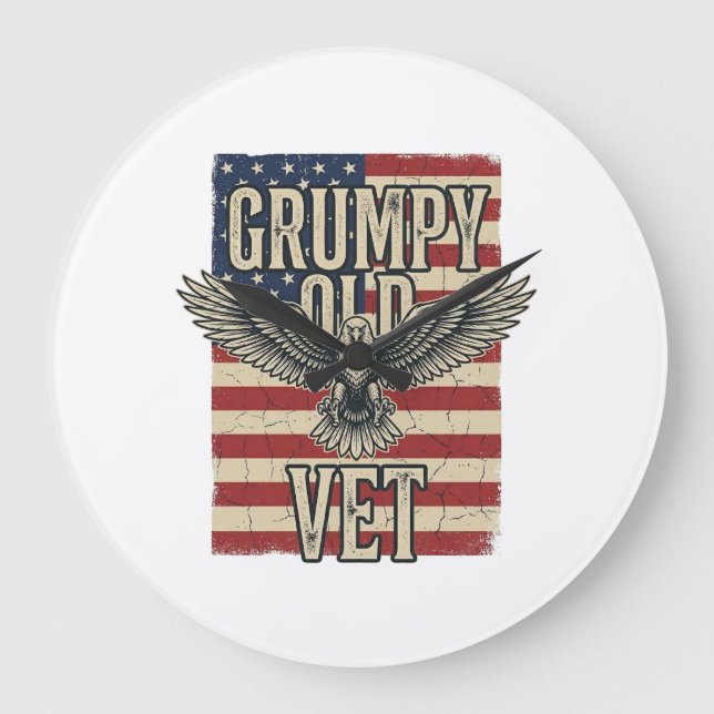 Grumpy Old Vet Patriotisk Örn Flagga Tröjd Design Stor Klocka (Framsida)