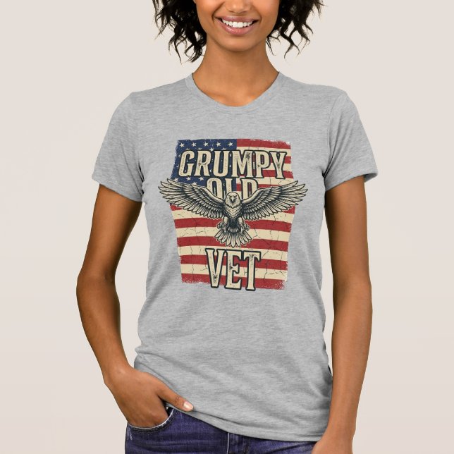 Grumpy Old Vet Patriotisk Örn Flagga Tröjd Design T Shirt (Framsida)