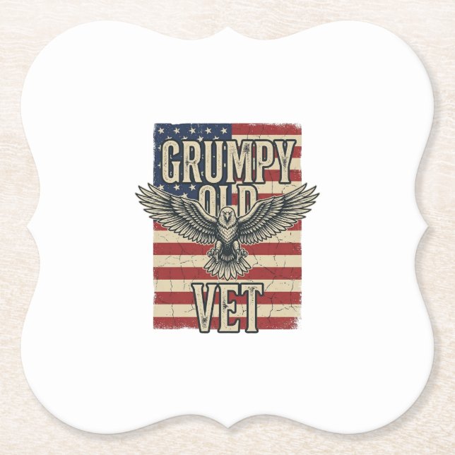 Grumpy Old Vet Patriotisk Örn Flagga Tröjd Design Underlägg Papper (Framsida)
