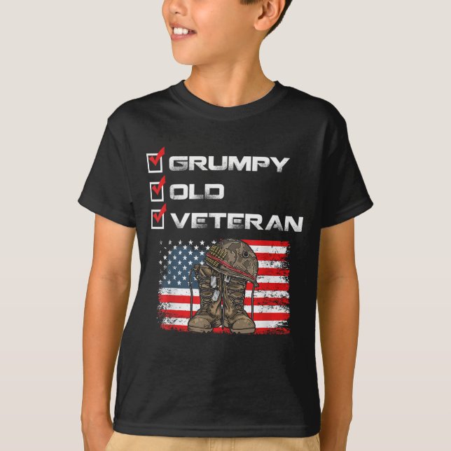 Grumpy Old Veteran Patriotic American MiliVet T Shirt (Framsida)