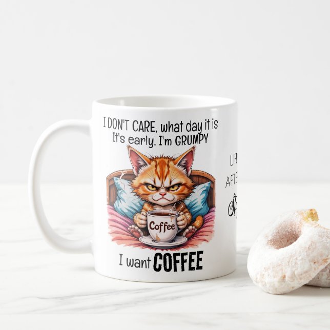 Grumpy Orange Cat Drinking Coffee Funny Quote Kaffemugg (Med munk)