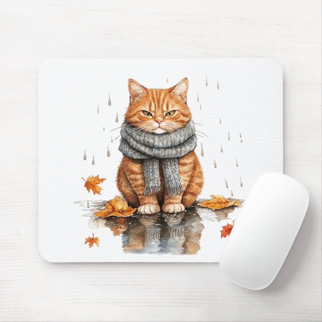 Grumpy Orange Cat in Rain Musmatta (Med mus)