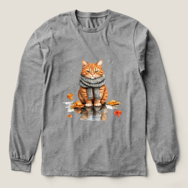 Grumpy Orange Cat in Rain T Shirt (Design framsida)
