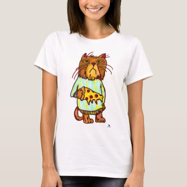 Grumpy Pizza Pet Funny Cat Art Design T Shirt (Framsida)