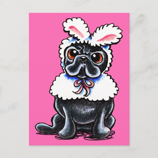 Grumpy Pug Bunny Vykort (Framsida)