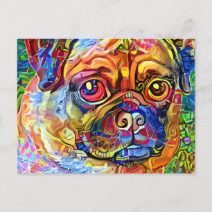Grumpy Pug Hund Impressionist Pet Porträtt Vykort