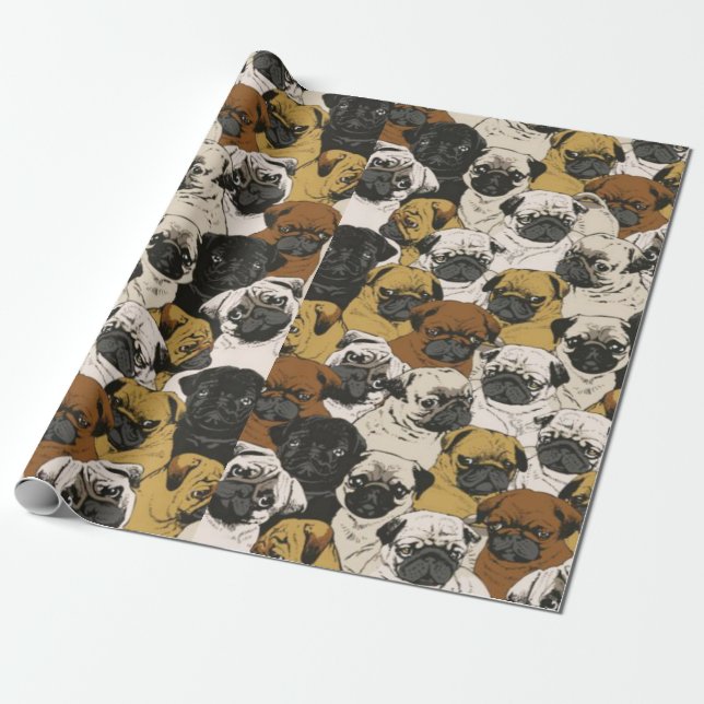 Grumpy Pugs / Funny Cute Pug Hundar Puppies Mönste Presentpapper (Utrullad)