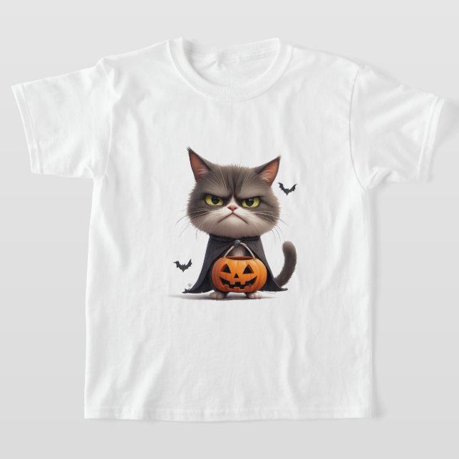 Grumpy Pumpkin Witch Katt Halloween Tema 🎃 T Shirt (Laydown)