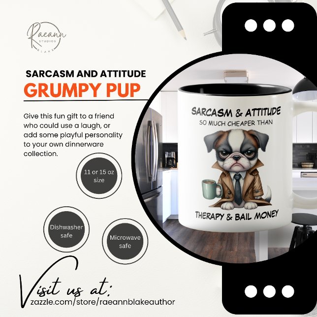 Grumpy Pup Sarcasm och Attityd Keramikmugg Två-Tonad Mugg (Skapare uppladdad)