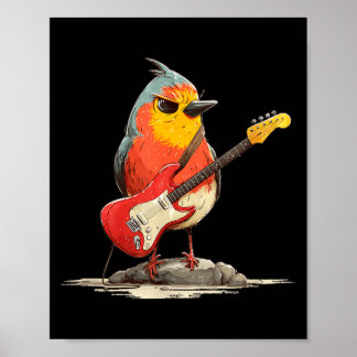 Grumpy Robin Fågel med Elgitarr för Fjäder Poster