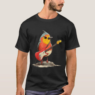 Grumpy Robin Fågel med Elgitarr för Fjäder T Shirt