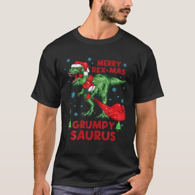 Grumpy Saurus jultomten Dinosaur Merry Rex-M T Shirt (Framsida)