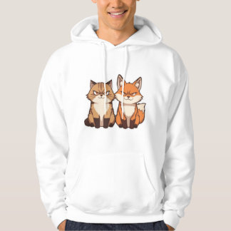 Grumpy serieteckning Katt- och rävduo Kawaii Hoodi Hoodie